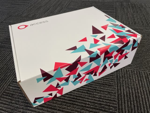 A new-starter box carrying another customer's brand pattern